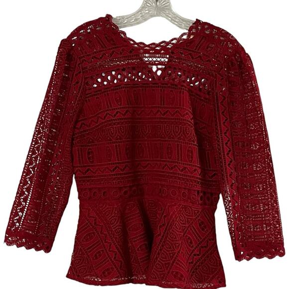 Moulinette Soeurs Anthropologie Tamera Red Lace Blouse Size 10 - Picture 5 of 14